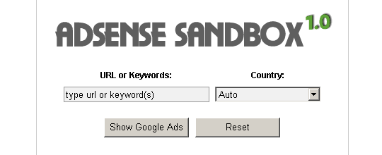 Adsense Sandbox website screenshot