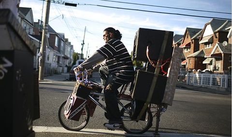 Guy with big sound on his bike