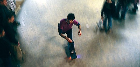 Simon Morris on his skateboard