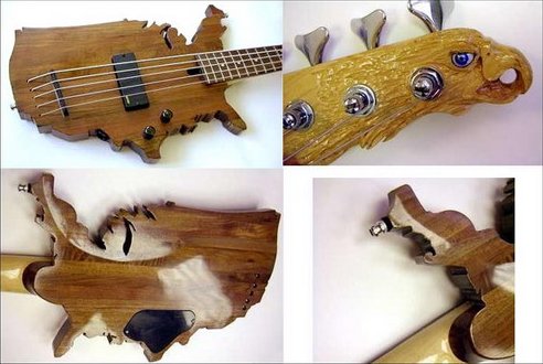 Bass guitar shaped like North America