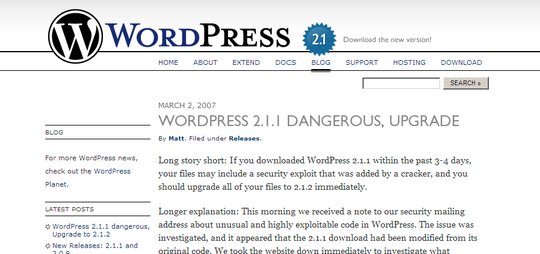 Screenshot of WordPress website