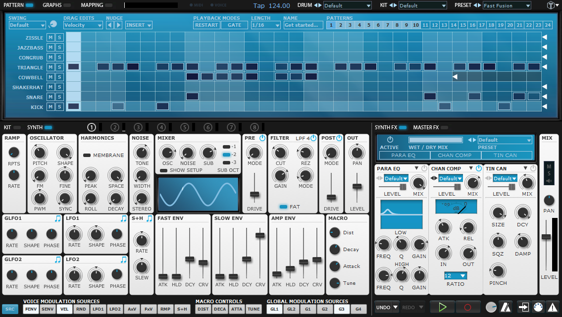 FXpansion Tremor synthesizer panel