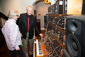 Steve Porcaro and Michael Boddicker checking out the vintage Moog Modular