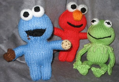 Cookie, Elmo and Kermit by knittycat