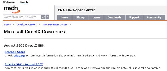 MSDN DirectX downloads