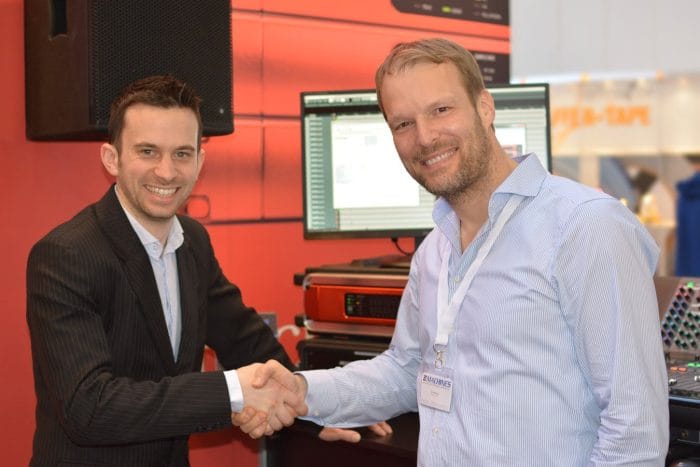 XI-MACHINES Focusrite booth FMM2015 handshake Patrick Strenge Will Hoult