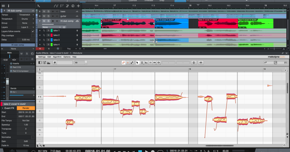 Melodyne 4.1 in Studio One with ARA – Comping