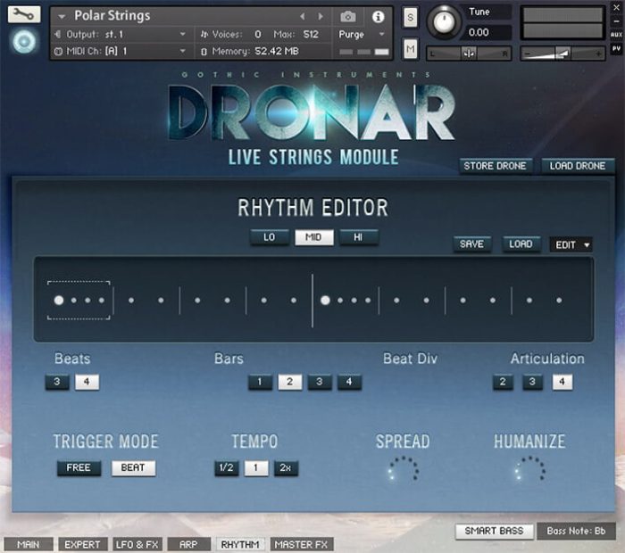 DRONAR Live Strings Rhythm Editor