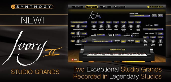 Synthogy Ivory II Studio Grands released, engine update to v2.5