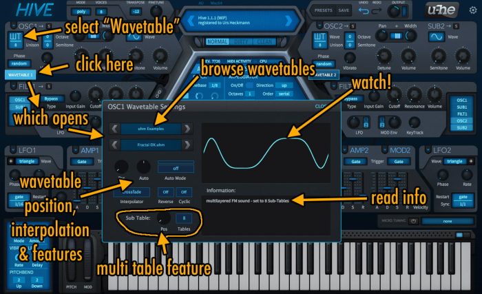 u he Hive 1.2 wavetable scanning