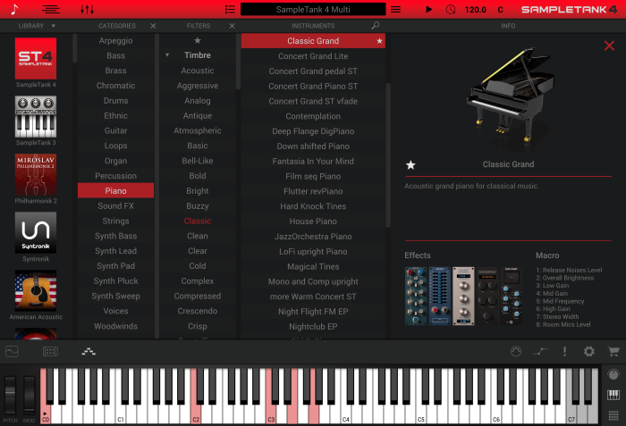 IK Multimedia SampleTank 4 browser piano