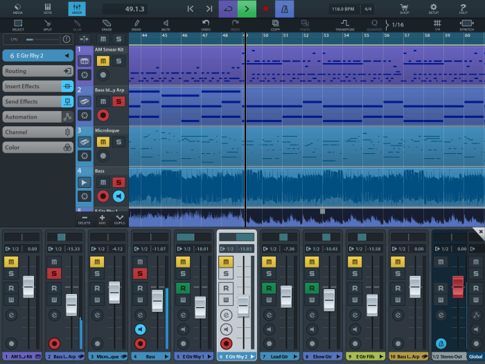 Steinberg Cubasis 2.7 Arrange View w Mixer