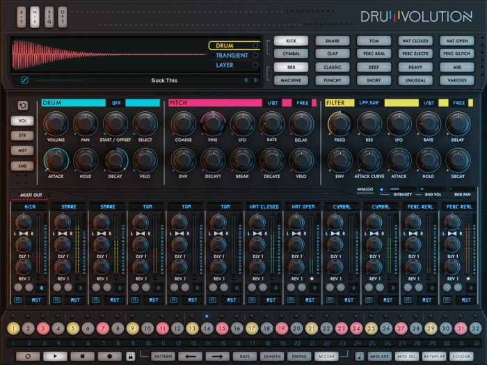 Wave Alchemy Drumvolution screen main mix colour