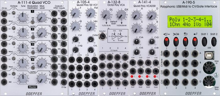 Doepfer Eurorack modules A 111 4 A 105 4 A 132 8 A 141 4 and A 190 5