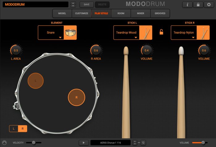 modo drum play style snare
