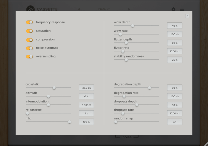 Wavesfatory Cassette Settings