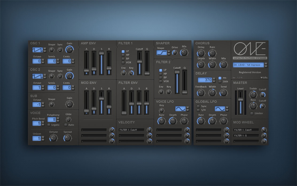 FREE: kHs ONE subtractive polyphonic synthesizer by Kilohearts!