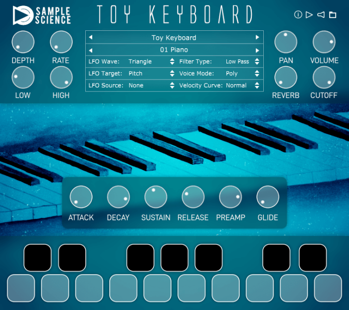 SampleScience Toy Keyboard v2 screen