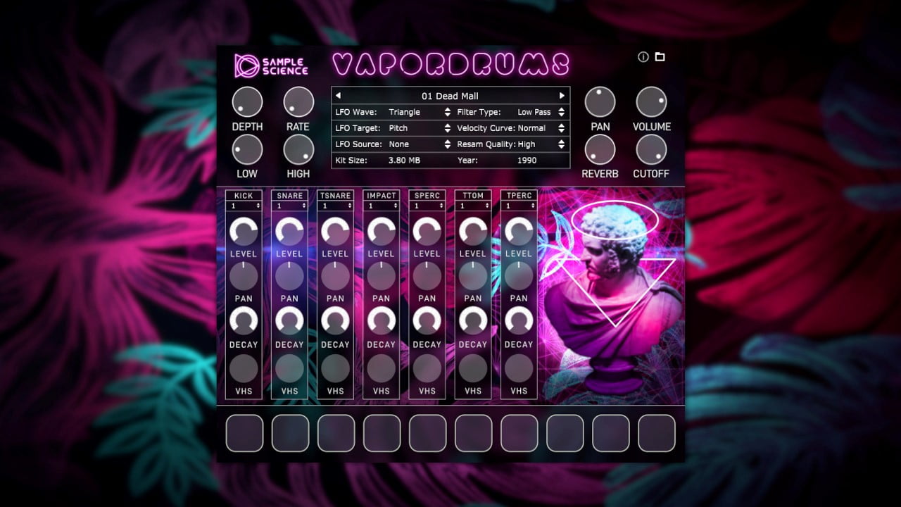 VaporDrums by SampleScience, a vaporwave inspired drum module