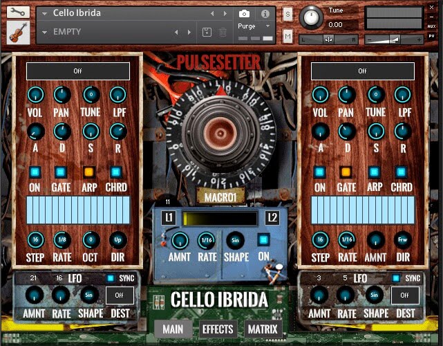 PulseSetter Sounds Cello Ibrida GUI main