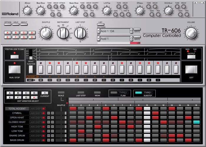 Roland Cloud TR 606 edit panel