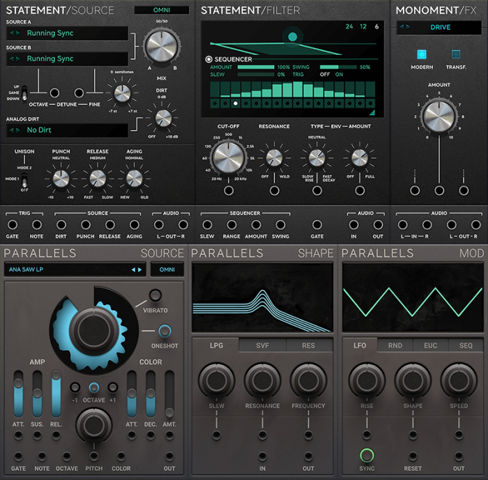 Softube Modular Statement Lead, Monoment Bass and Parallels