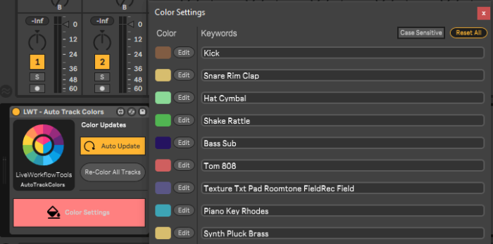 Live Workflow Tools Auto Track Colors