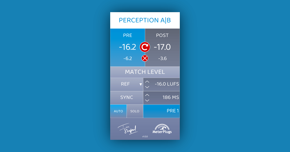 Perception AB loudness level-matching plugin by MeterPlugs on sale at 30% OFF