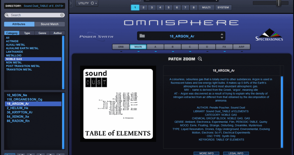 Sound Dust recreates the periodic table of elements for Omnisphere