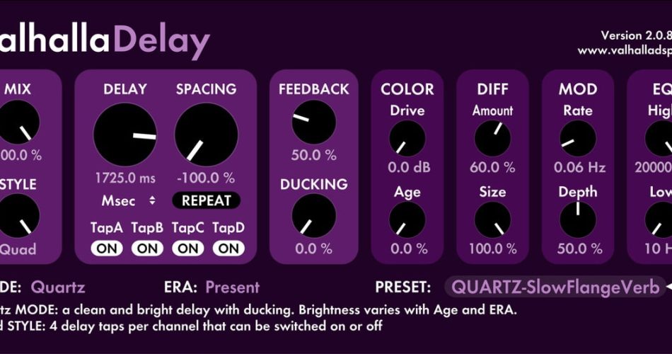 ValhallaDelay plugin updated with Quartz and PhaserDDL modes