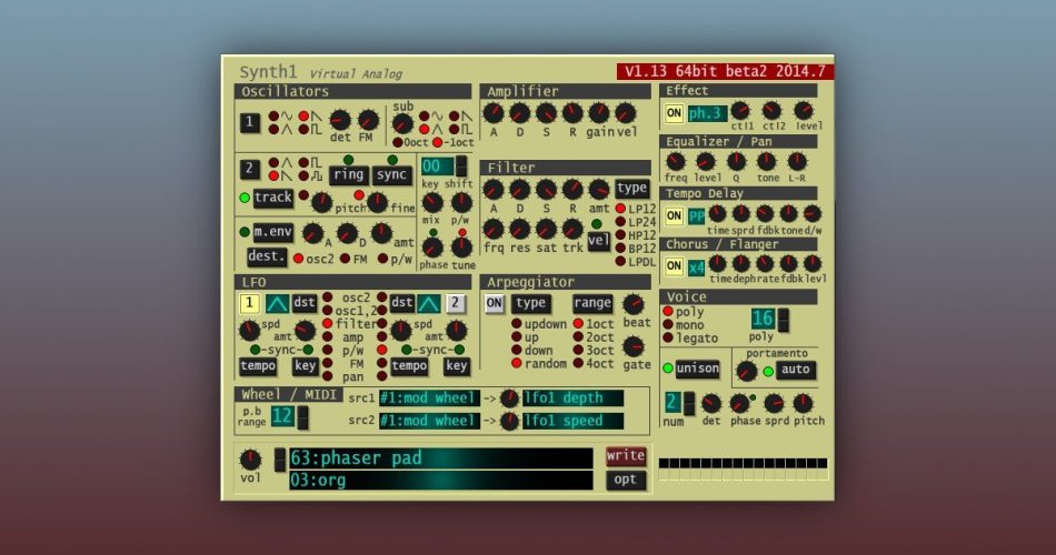 Mac version of free Synth1 synthesizer updated to v1.13 beta 11