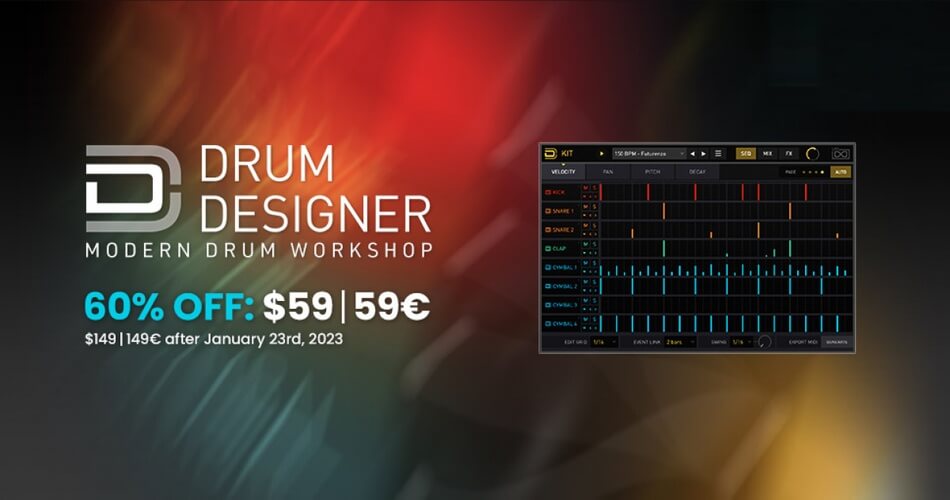 UVI Drum Designer virtual instrument on sale at 60% OFF
