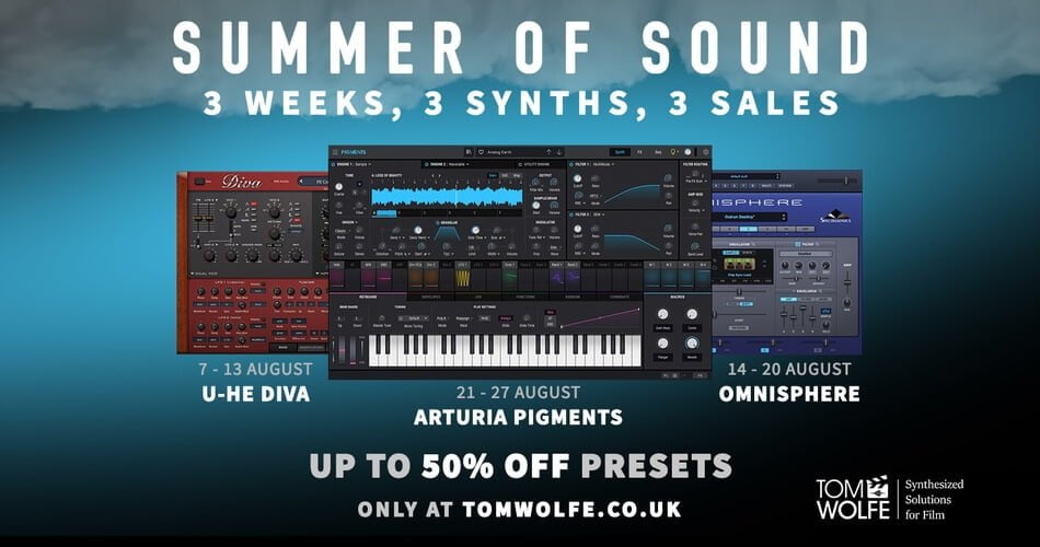 Tom Wolfe Summer of Sound: Save up to 50% on presets for Diva, Omnisphere & Pigments