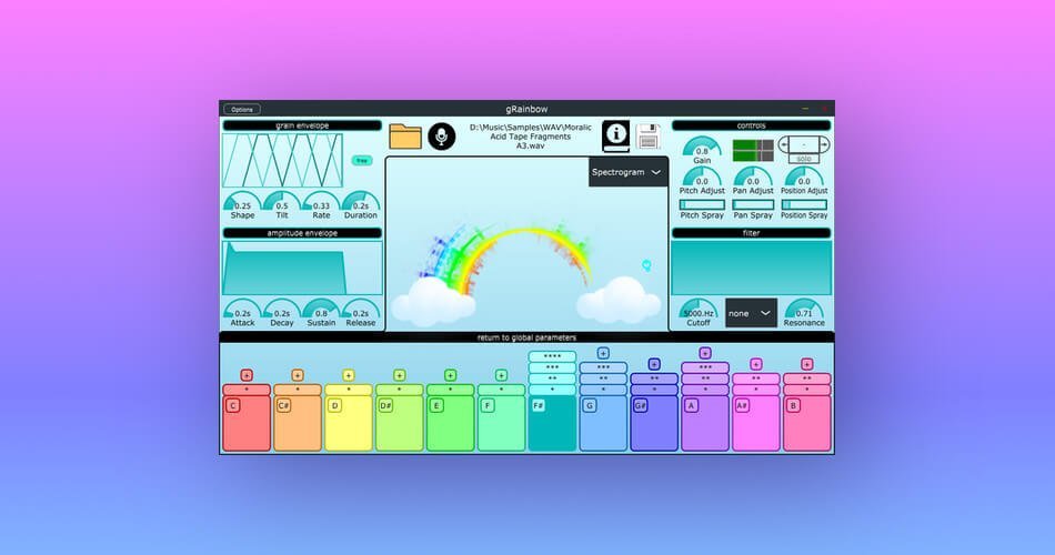 gRainbow: Free pitch-detecting granular synthesizer