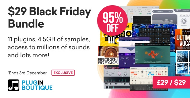 Plugin Boutique $29 Black Friday Bundle: 11 plugins, Loopcloud & sound packs