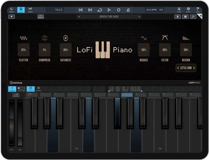 Cubasis 3.6 with LoFi Piano instrument freebie
