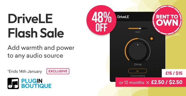 DriveLE distortion plugin on sale for $15 USD + Rent To Own available