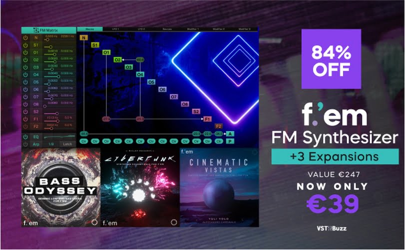 Tracktion F.’em Synthesizer + 3 Expansions on sale for 39 EUR!