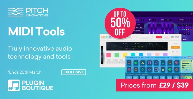Save 50% on creative sequencer, pitchbend & chord bending plugins from Pitch Innovations