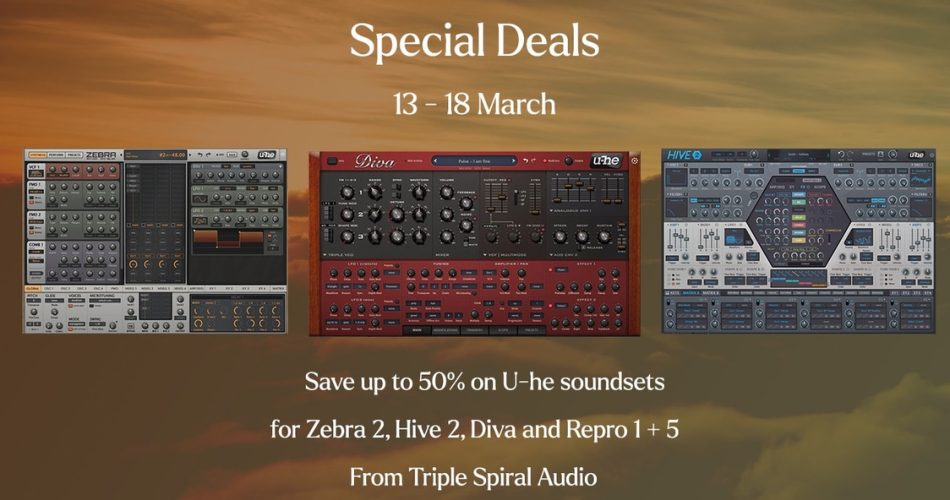 Save 50% on soundsets for u-he synths by Triple Spiral Audio