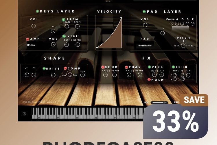 Rhodecase 88 suitcase piano plugin by Virtuscape Audio on sale at 33% OFF