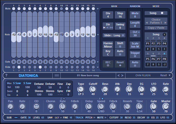 Diatonica free mono sequencer synthesizer plugin for Windows