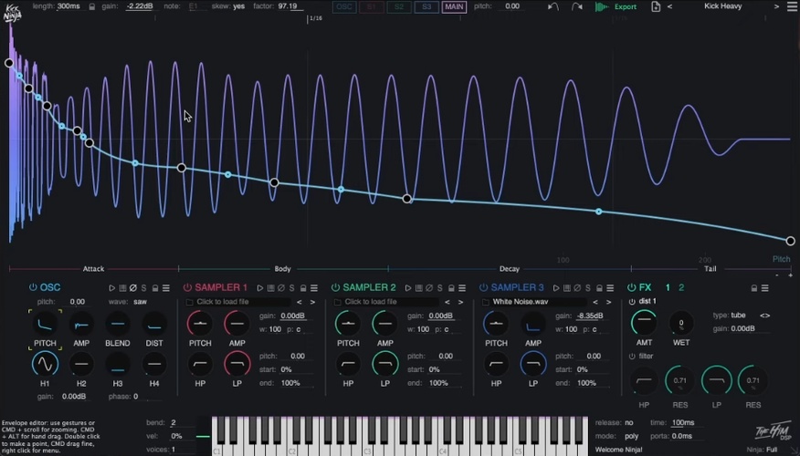 The Him DSP updates Kick Ninja drum synthesizer to v1.1.0