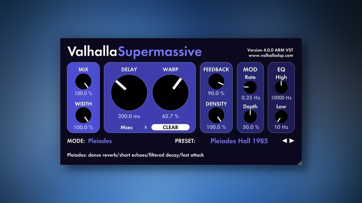 Valhalla Supermassive gets Pleiades reverb/echo mode in v4.0.0 update