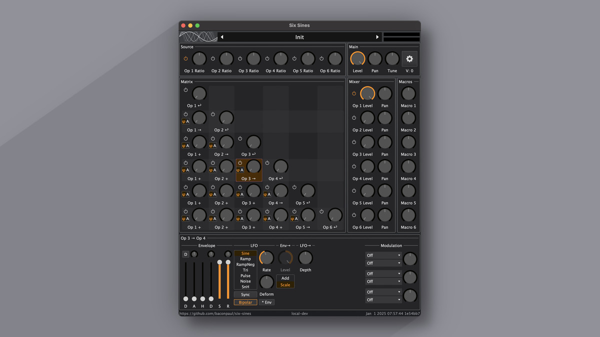 Six Sines free synthesizer instrument by BaconPaul