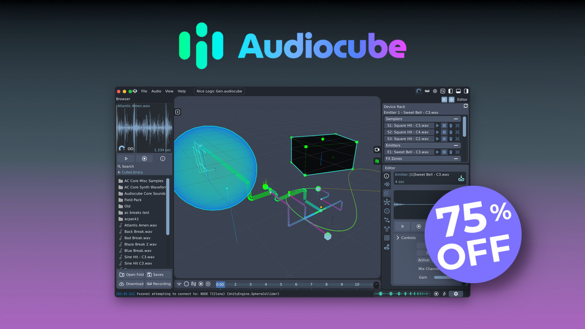 Save 75% on Audiocube Pro 3D DAW for music and sound design