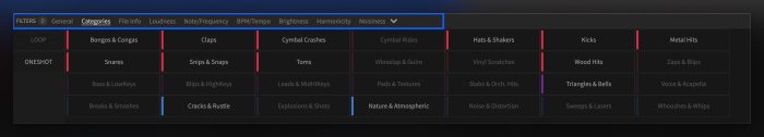 Sononym filter panel