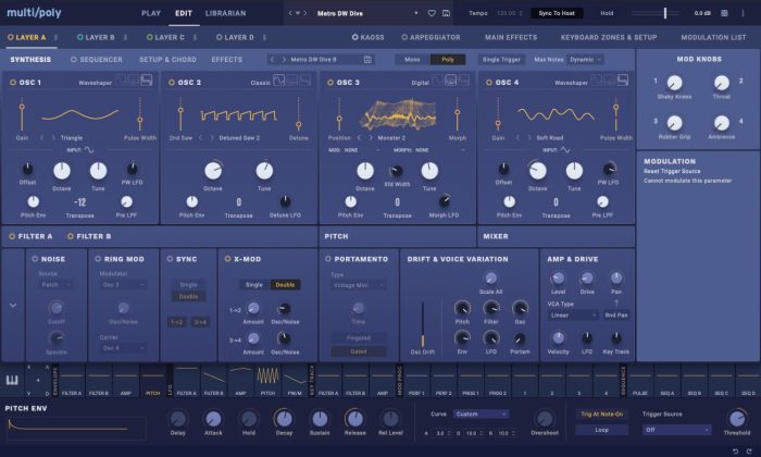 Korg multi/poly edit screen