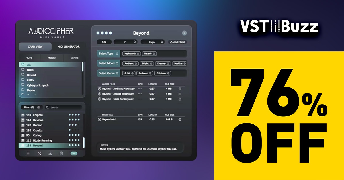 Save 76% on MIDI Vault plugin by AudioCipher