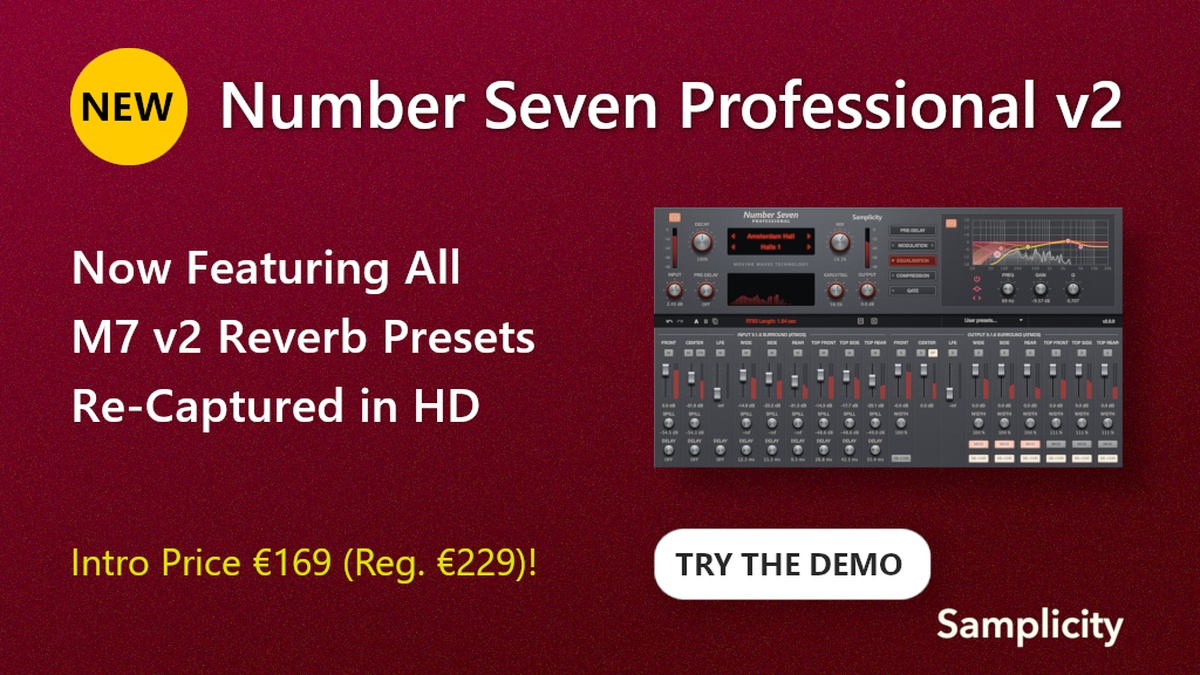 Samplicity updates Number Seven Professional reverb plugin to v2